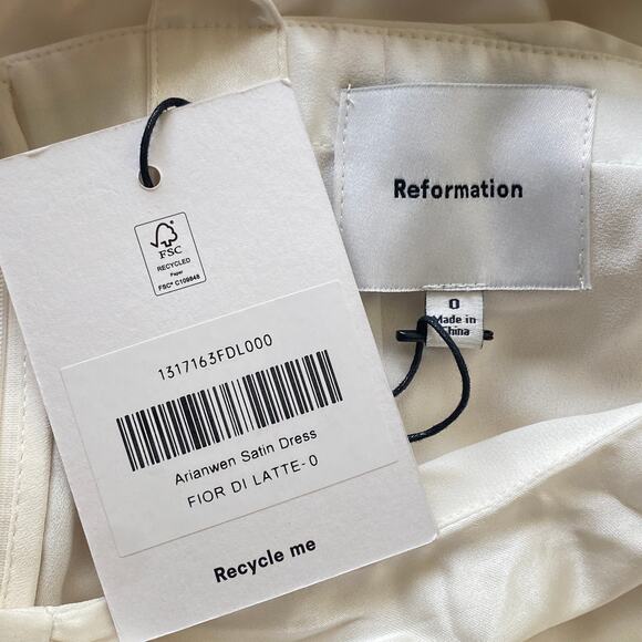 Reformation Arianwen Satin Dress Fior Di Latte - Picture 11 of 12